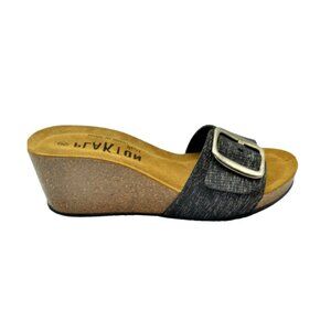Plakton Women's Comfort Leather Sandal Rafia Black Negro MADE IN SPAIN